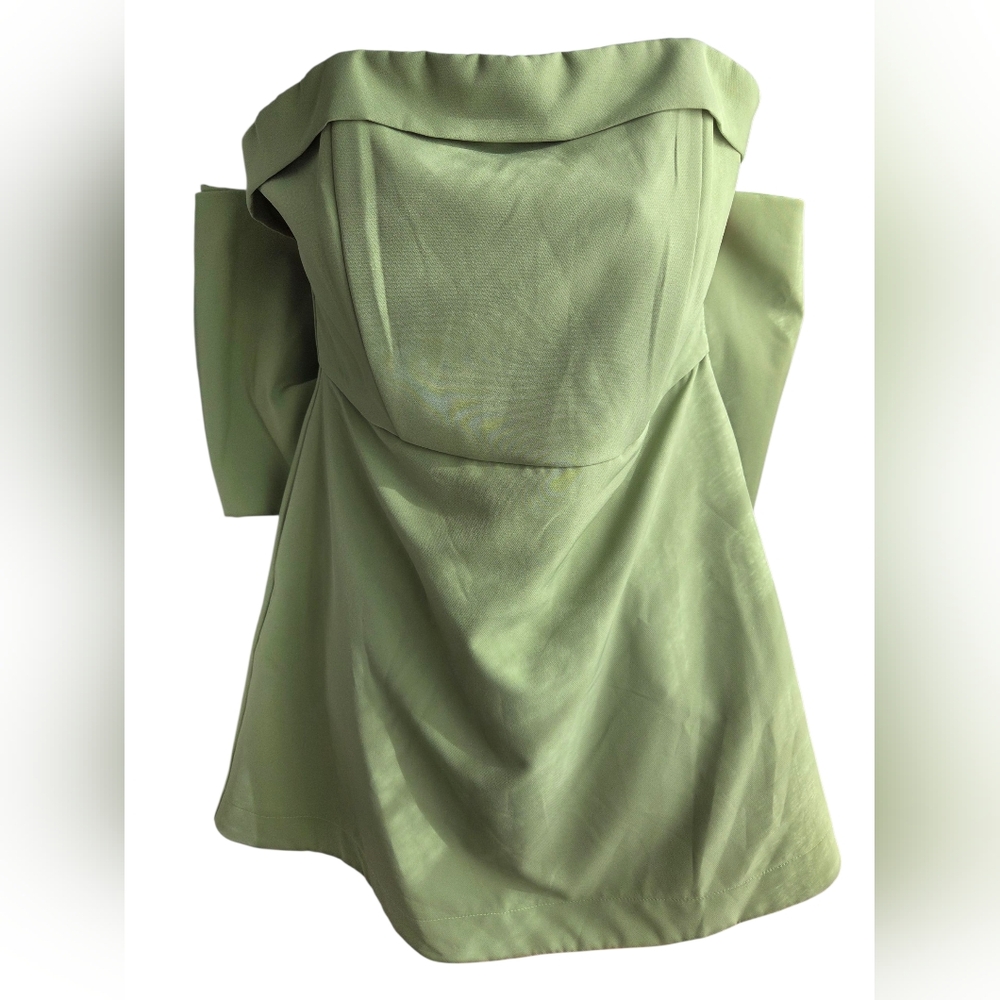 NWT Miou Muse Green Strapless Dress with Bow Size L